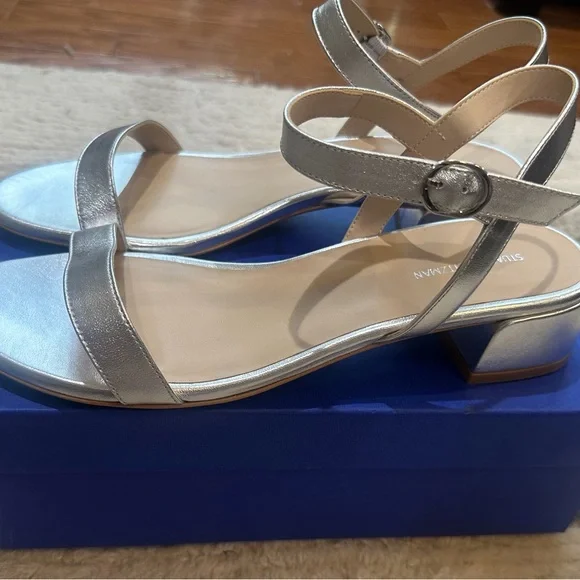 Stuart Weitzman Metallic Silver Block Heels. Never Worn! - Picture 2 of 6